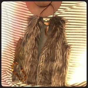 Boho faux fur vest crochet back